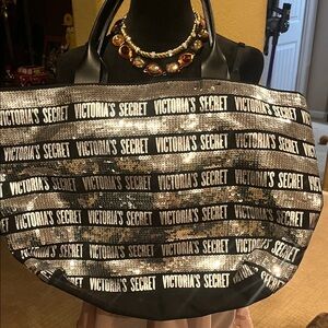 Victoria's Secret Black and Silver Sequin Tote